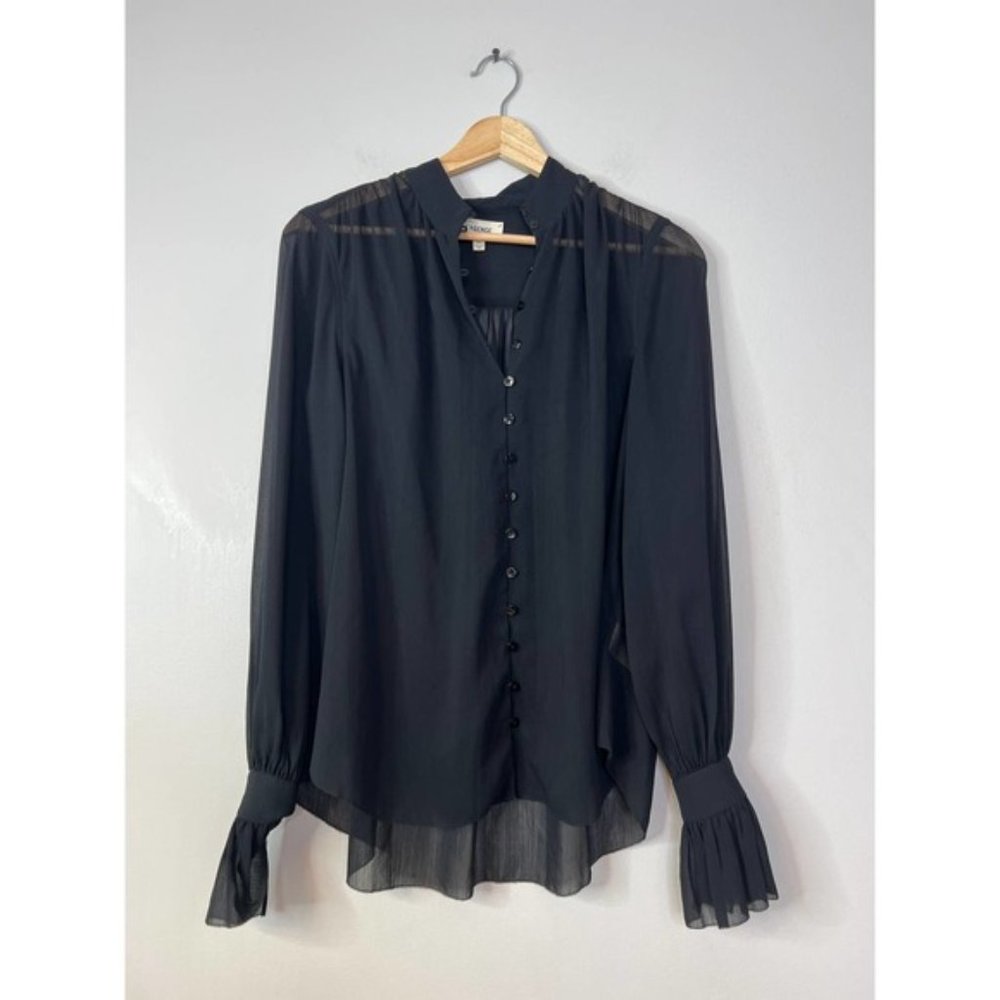 L'Agence Balloon Long Sleeved Sheer Blouse Women's Black Size: XS NWOT - Picture 2 of 7